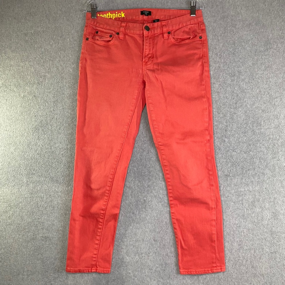 J.Crew Toothpick Jeans Women's Sz 28 Coral Red Skinny Mid Rise Stretch Denim EUC